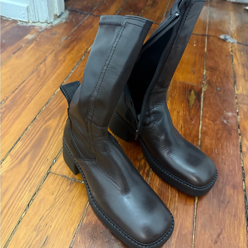 NWOT Miista Brown Leather Zip-Up Boots
